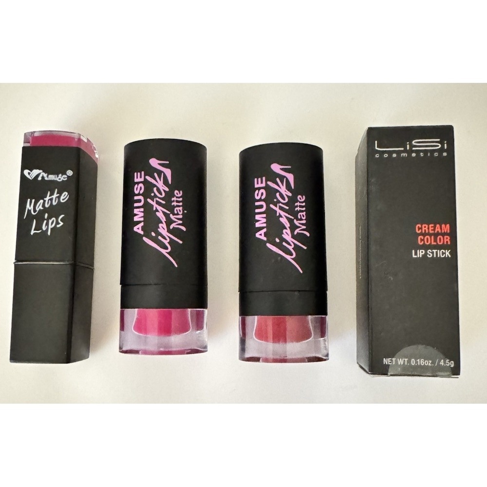 Lot of 4 Lipsticks – Amuse & LiSi Mix Matte & Cream Shades New Sealed